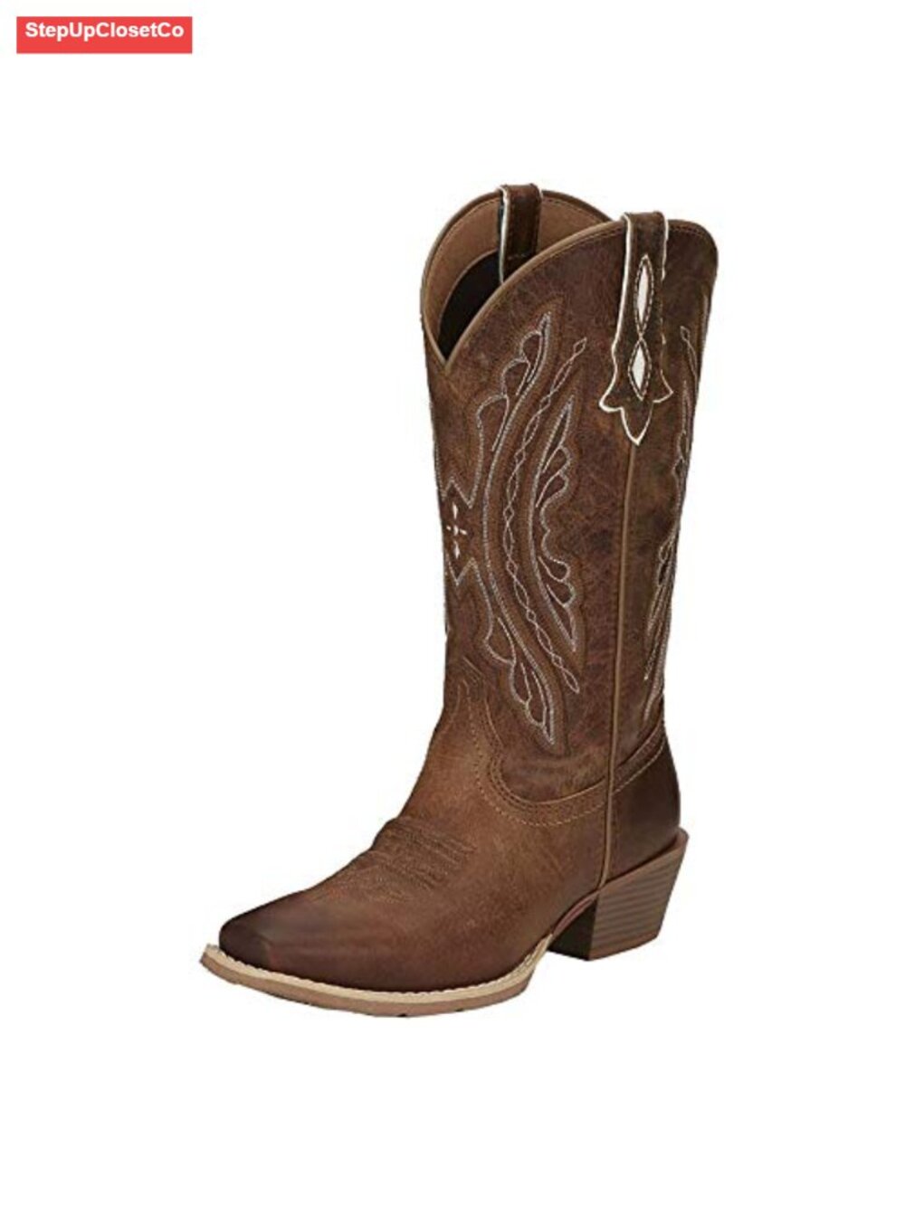 Cowhide Leather Square Toe Western Boots Orthotic Insole Mid-Calf